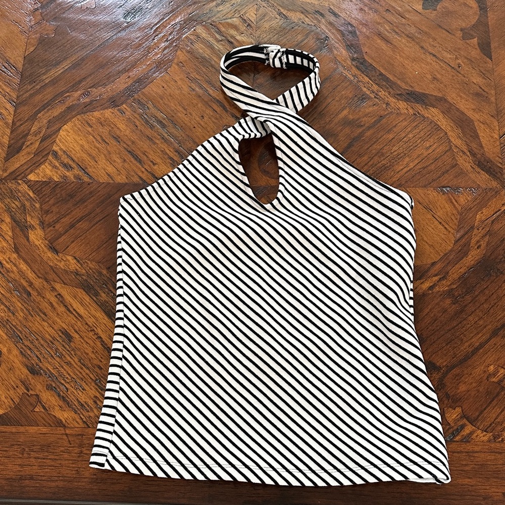 Maeve Black and White Striped Halter Tank Top